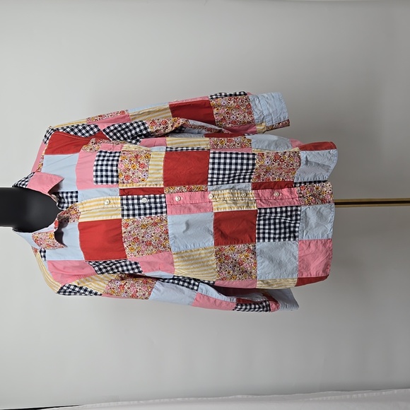 Lands' End Womens Poplin Boyfriend Button Front Patchwork Plus Size Curvy 1X - Picture 4 of 13